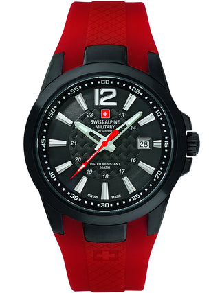 Angle shot of Swiss Alpine Military 7058.1876 Black Dial Silicone Unisex Watch on white background