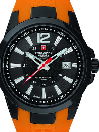 Front view of Swiss Alpine Military 7058.1879 Black Dial Silicone Unisex Watch on white background