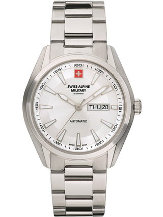 Angle shot of Swiss Alpine Military 7090.2132 Silver Stainless Steel Unisex Watch on white background