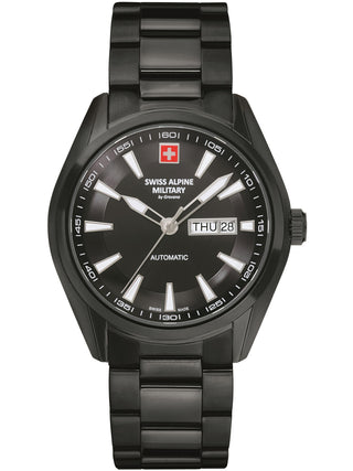 Angle shot of Swiss Alpine Military 7090.2177 Black Stainless Steel Unisex Watch on white background