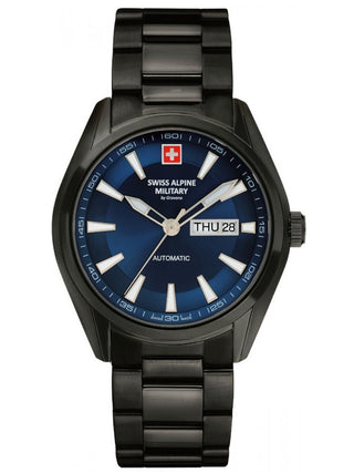 Angle shot of Swiss Alpine Military 7090.2175 Blue Dial Black Stainless Steel Unisex Watch on white background