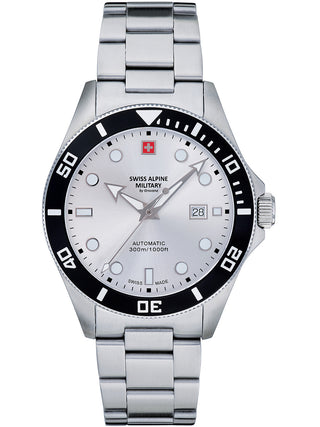 Angle shot of Swiss Alpine Military 7095.2132 Silver Stainless Steel Unisex Watch on white background