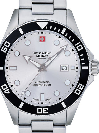 Front view of Swiss Alpine Military 7095.2132 Silver Stainless Steel Unisex Watch on white background