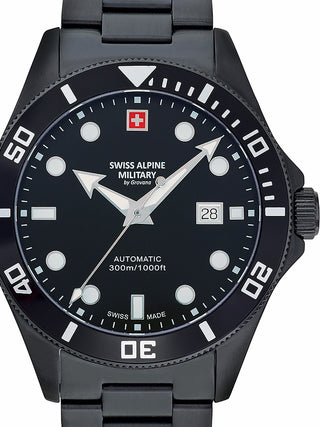 Front view of Swiss Alpine Military 7095.2177 Black Stainless Steel Unisex Watch on white background