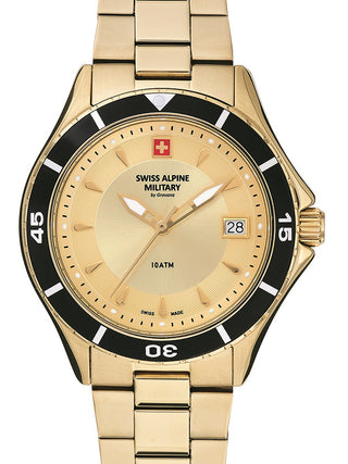 Front view of Swiss Alpine Military 7740.1111 Gold Stainless Steel Womens Watch on white background