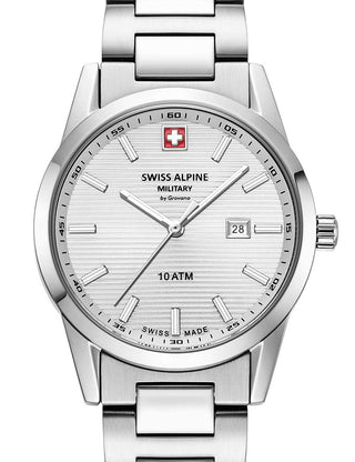 Front view of Swiss Alpine Military 7767.1132 Silver Stainless Steel Womens Watch on white background