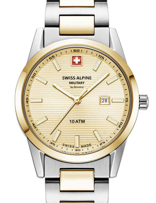 Front view of Swiss Alpine Military 7767.1141 Gold Stainless Steel Womens Watch on white background