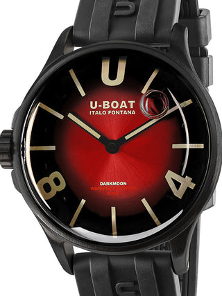 Front view of U-Boat 9501 Red Dial Black Strap Unisex Watch on white background