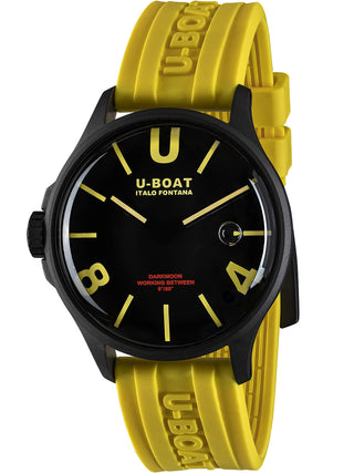 Angle shot of U-Boat 9522/A Black Dial Yellow Strap Unisex Watch on white background