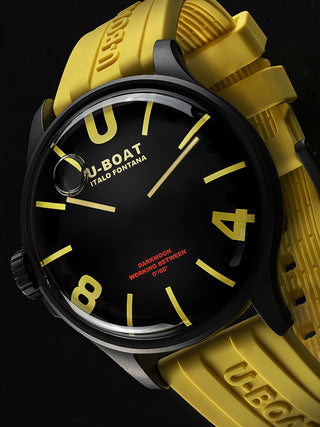 Angle shot of U-Boat 9522/A Black Dial Yellow Strap Unisex Watch on white background