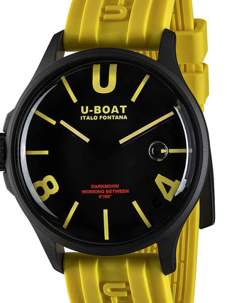 Front view of U-Boat 9522/A Black Dial Yellow Strap Unisex Watch on white background