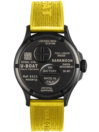 Angle shot of U-Boat 9522/A Black Dial Yellow Strap Unisex Watch on white background