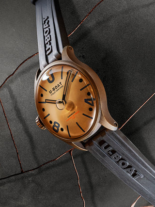 Angle shot of U-Boat Darkmoon Vintage 9546 Brown Dial Black Strap Unisex Watch on white background