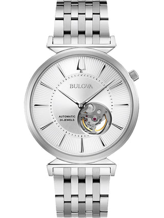 Front view of Bulova 96A235 Silver Stainless Steel Unisex Watch on white background