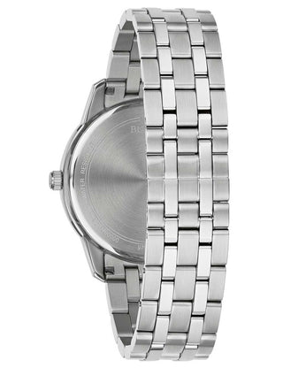 Angle shot of Bulova 96B338 Blue Dial Silver Stainless Steel Unisex Watch on white background