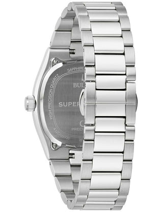 Angle shot of Bulova 96B440 Blue Dial Silver Stainless Steel Unisex Watch on white background