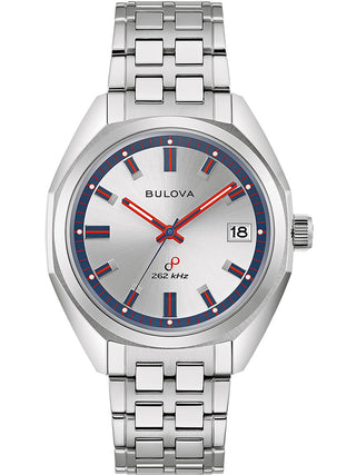 Front view of Bulova 96K112 Silver Stainless Steel Unisex Watch on white background