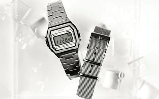 Angle shot of Casio Vintage Premium Collection Special Pack + Extra Strap A1000DN-7ER Unisex Watch on white background