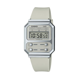 Front view of Casio Retro Vintage A100WEF-8AEF Rubber Unisex Watch on white background