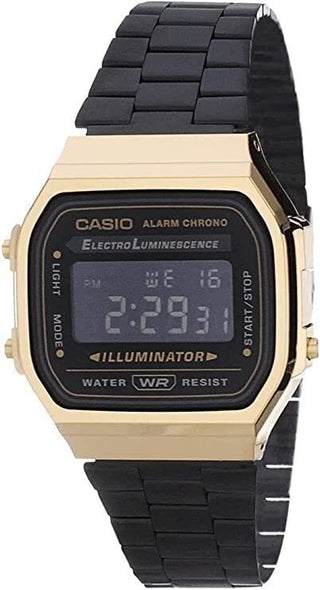 Front view of Casio A168WEGB-1B Unisex Watch on white background