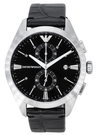 Front view of Emporio Armani Claudio Chronograph AR11542 Leather Mens Watch on white background