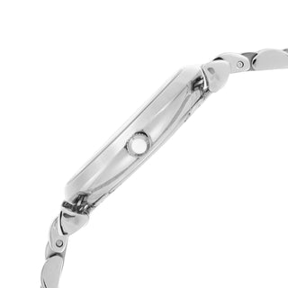 Angle shot of Emporio Armani Gianni T Bar AR1925 White Dial Silver Stainless Steel Womens Watch on white background