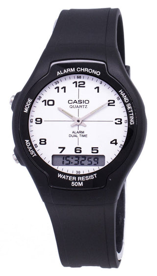 Front view of Casio Caso Classic Ana-Digti AW-90H-7BVDF Mens Watch on white background