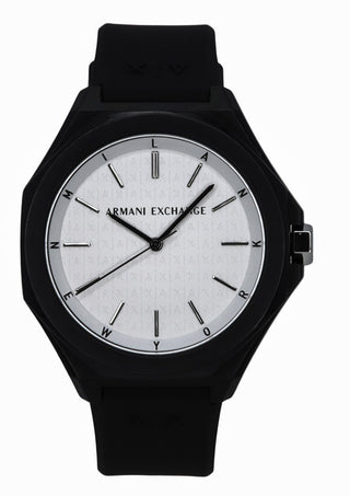 Front view of Armani Exchange Andrea AX4600 Silicone Mens Watch on white background