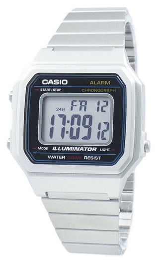 Front view of Casio Retro Vintage B650WD-1A Black Dial Grey Stainless Steel Unisex Watch on white background