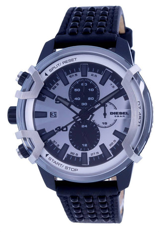 Front view of Diesel Griffed Chronograph DZ4571 Leather Mens Watch on white background