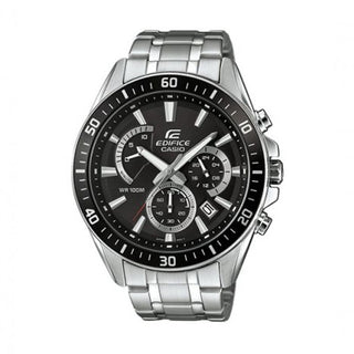 Front view of Casio Edifice Chronograph EFR-552D-1AVUEF Black Dial Grey Stainless Steel Mens Watch on white background