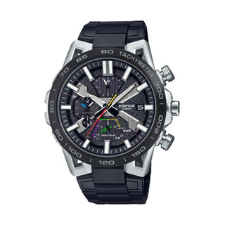 Front view of Casio Racing Multicolor EQB-2000DC-1AER Mens Watch on white background