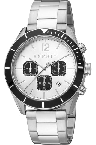 Front view of Esprit Rob Chronograph ES1G372M0045 Grey Stainless Steel Mens Watch on white background