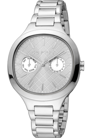 Front view of Esprit Momo ES1L352M0055 Grey Stainless Steel Womens Watch on white background