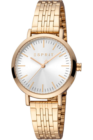 Front view of Esprit Ennie ES1L358M0085 Grey Dial Rose Gold Stainless Steel Womens Watch on white background