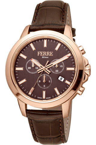 Front view of Ferre Milano Chronograph FM1G153L0031 Brown Leather Mens Watch on white background