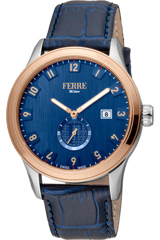 Front view of Ferre Milano FM1G155L0041 Blue Leather Mens Watch on white background