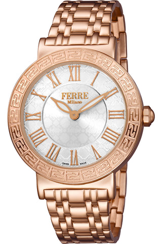 Front view of Ferre Milano FM1L041M0081 Grey Dial Rose Gold Stainless Steel Womens Watch on white background