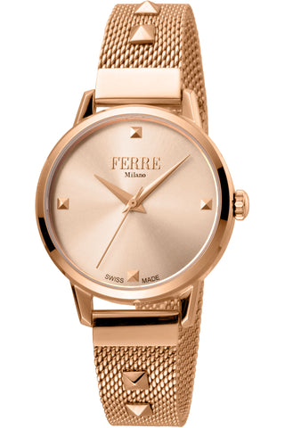 Front view of Ferre Milano FM1L136M0071 Rose Gold Stainless Steel Womens Watch on white background