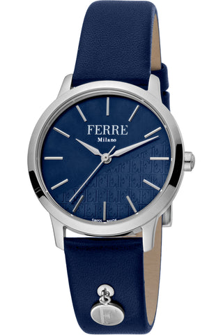 Front view of Ferre Milano FM1L152L0011 Blue Leather Womens Watch on white background