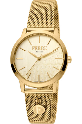 Front view of Ferre Milano FM1L152M0061 Gold Stainless Steel Womens Watch on white background