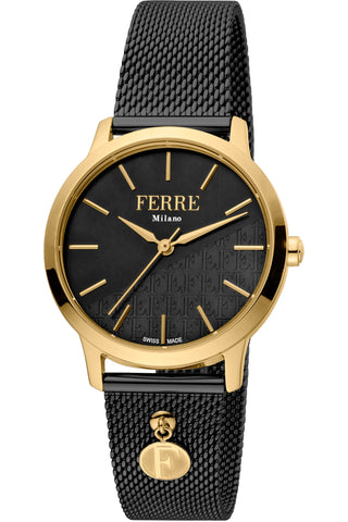 Front view of Ferre Milano FM1L152M0121 Black Stainless Steel Womens Watch on white background