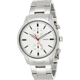 Front view of Fossil Townsman FS5346 Silver Dial Stainless Steel Mens Watch on white background