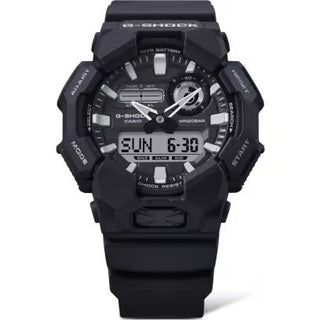 Angle shot of Casio New Rugged Basic Analog-Digital A With 10-Year Battery GA-010-1AER Mens Watch on white background