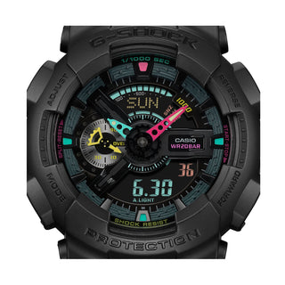 Angle shot of Casio G-Shock GA-110MF-1AER Black Resin Mens Watch on white background