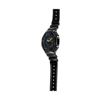 Angle shot of Casio G-Shock GA-2100RGB-1AER Black Resin Mens Watch on white background