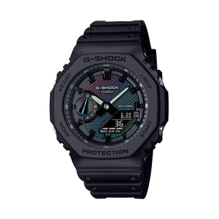 Front view of Casio Oak Rainbow Brick Wall Serie GA-2100RW-1AER Mens Watch on white background