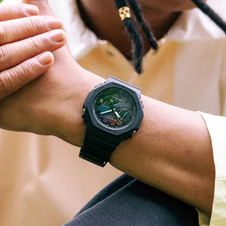 Angle shot of Casio Oak Rainbow Brick Wall Serie GA-2100RW-1AER Mens Watch on white background