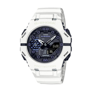 Front view of Casio G-Shock GA-B001SF-7AER Black Dial White Resin Mens Watch on white background