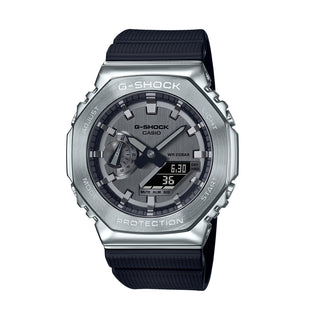 Front view of Casio G-Steel Tough Solar Bluetooth® Grey Dial GBM-2100-1AER Mens Watch on white background